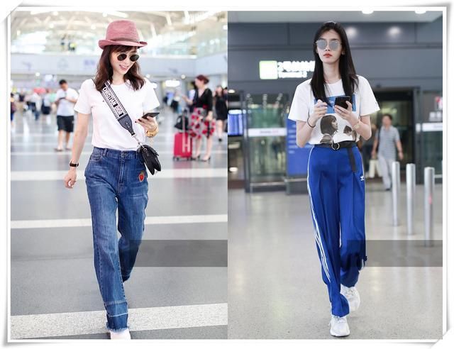 当165张静初穿阔腿裤撞上178奚梦瑶，才知道超模的腿真不是好惹的