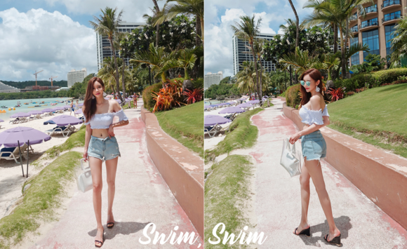 女神孙允珠，云彩烟花白茉莉梦露抹胸泳衣