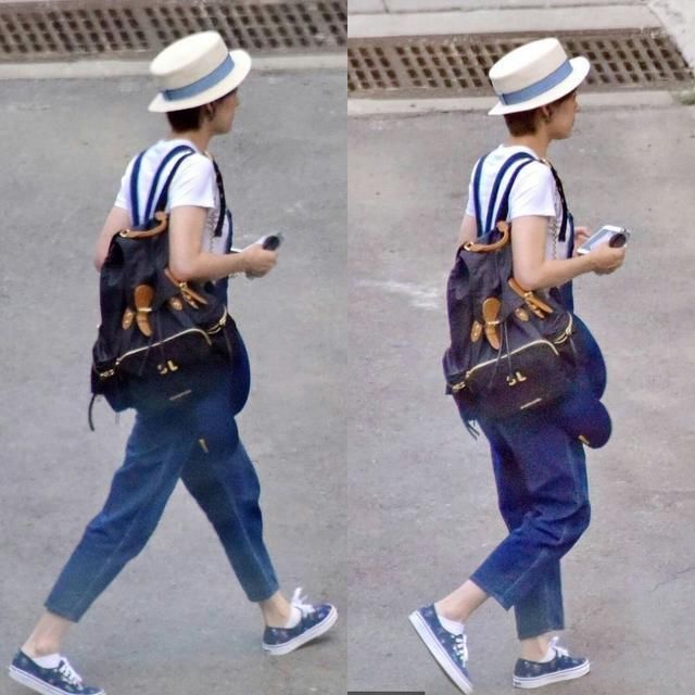 36岁孙俪白t配黑裤居然这么潮，网友:袜子搭配的好，我穿变大妈