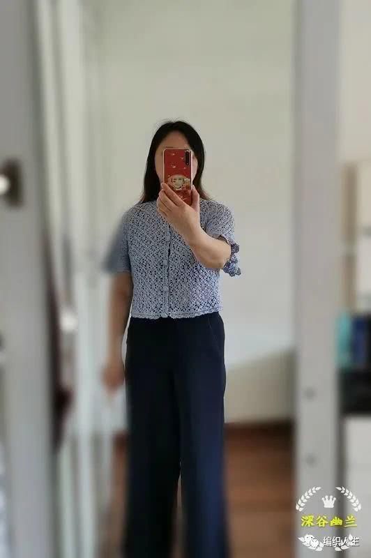  『图解』女士钩针镂空十字花喇叭袖开衫（有编织图解）