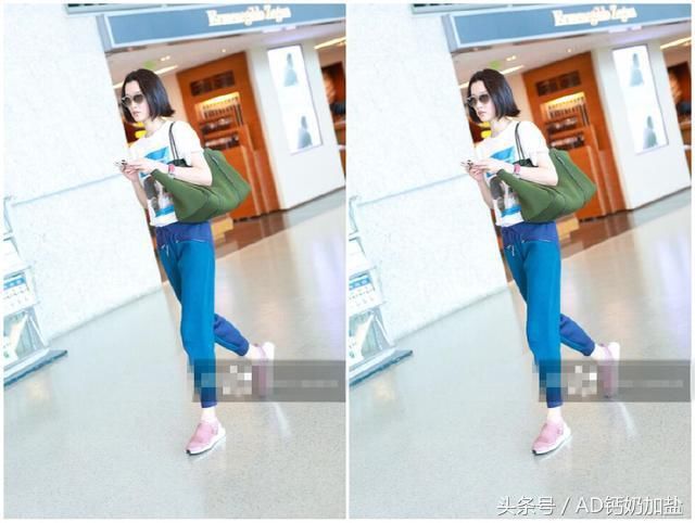 杜鹃一条拼色运动裤搭T恤，腿长裤短运动新风尚，网友：真是腿精