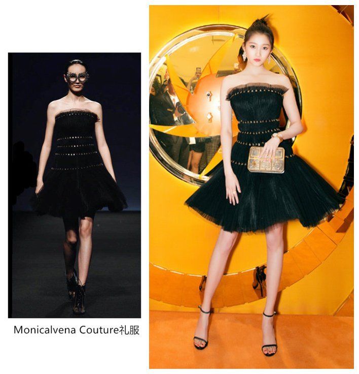 关晓彤这次终于穿对了!一袭黑色抹胸裙上身，筷子腿惊艳众人