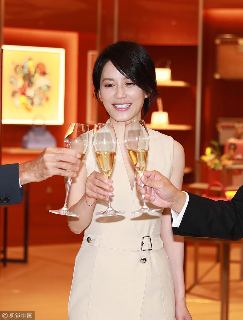 “冻龄女神”俞飞鸿出席活动，举杯与高层畅饮