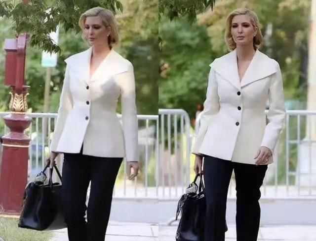  下半身搭配：伊万卡不愧是总统女儿，穿白色西装配9分裤气场强大，身材A爆了
