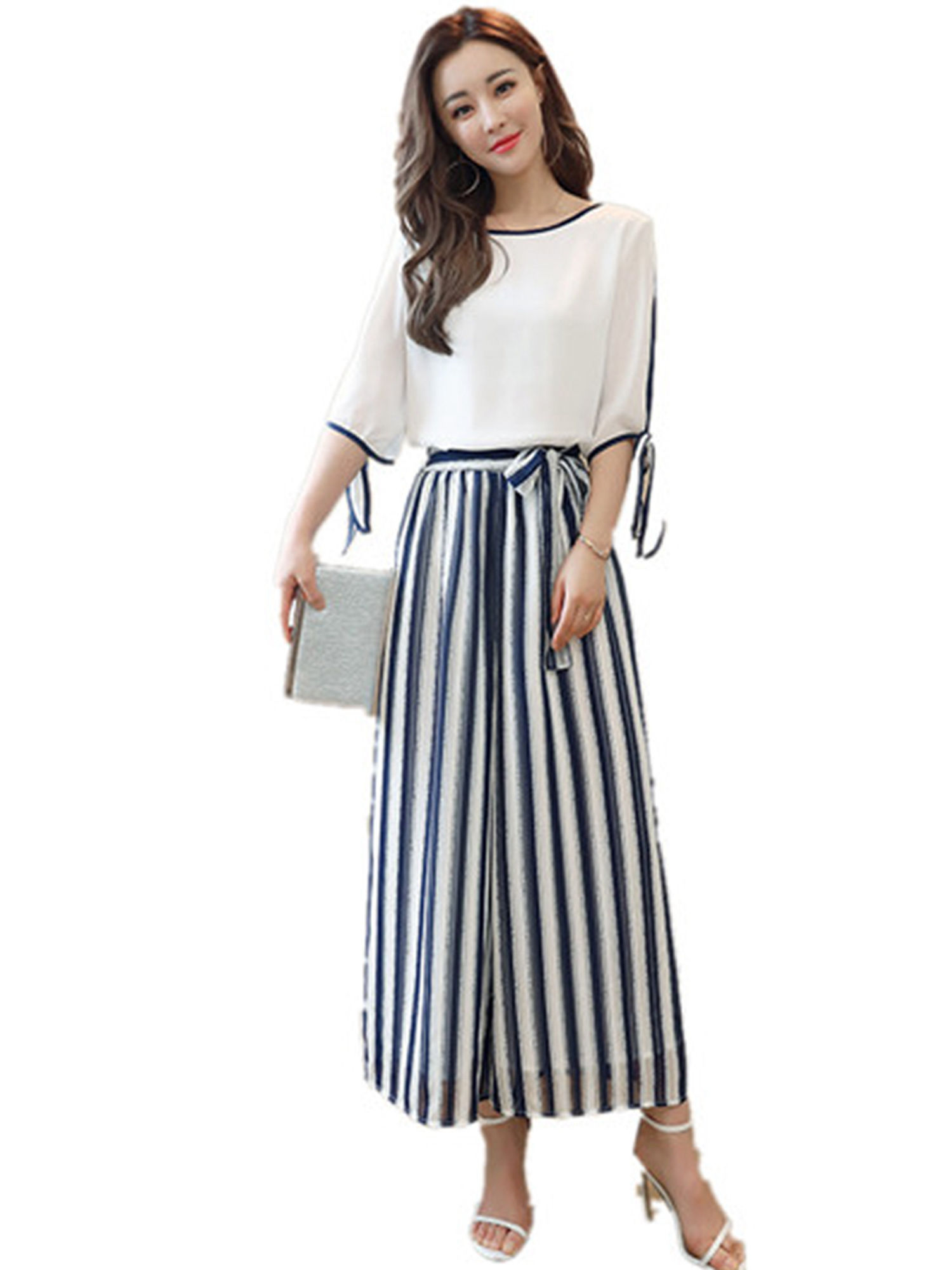 穿阔腿裤的女生，搭配新潮靓丽出行