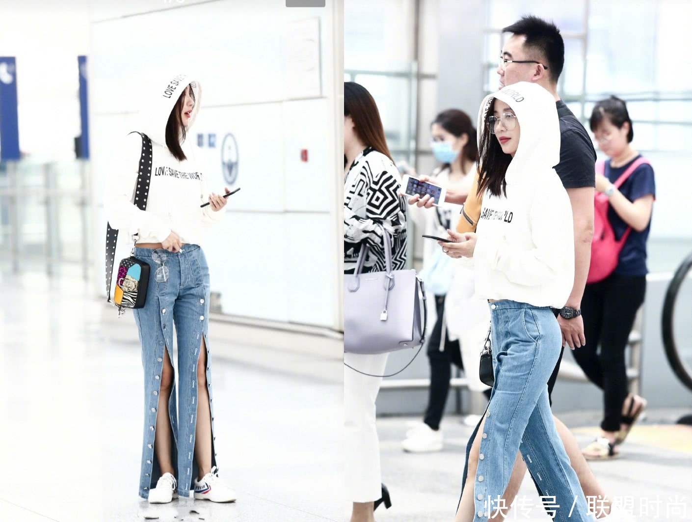 李菲儿嫌裙子太紧，故意在中间剪开叉，网友：敢蹲下吗？