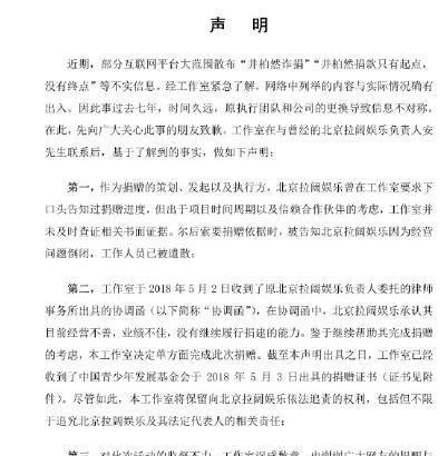 井柏然工作室发声明! 就“诈捐”一事做详细解释