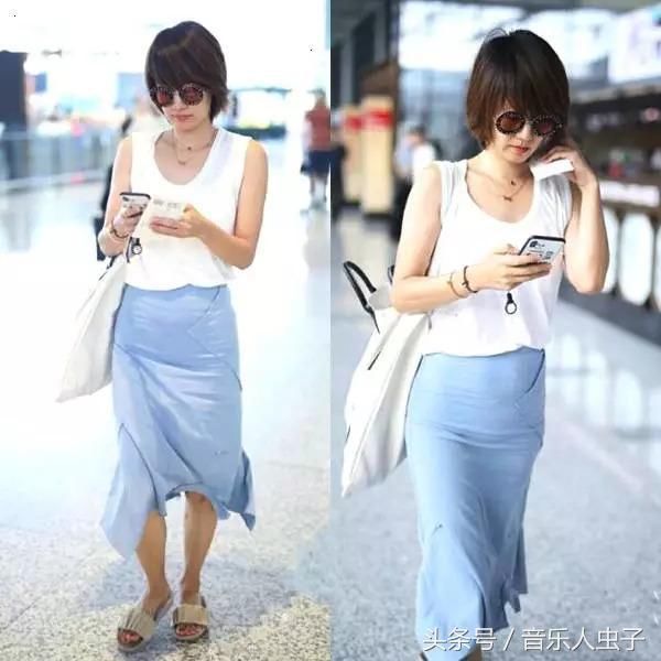 马伊琍穿裙子，左腿一颗小黑痣，简直美呆了