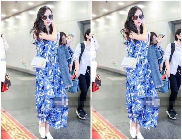 35岁韩雪蓝色长裙白璧无瑕，气质美不输旗袍装，网友:性感