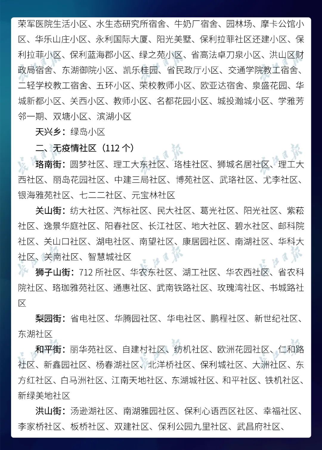  名单@武汉市公布最新无疫情小区名单，新增728个！