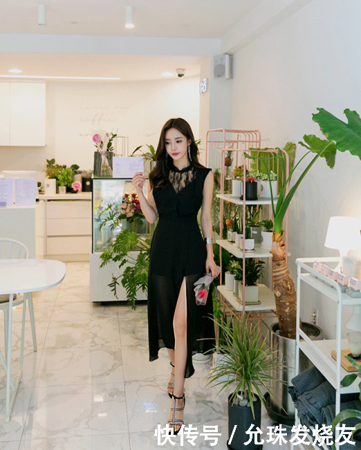 孙允珠暗夜蝙蝠轻盈薄纱分衩裙