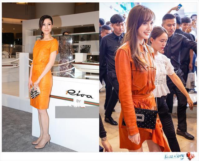 当唐嫣与李嘉欣同穿橘色皮裙，网友：终于见识到高级脸的最高形式