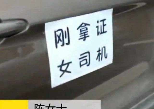 「开车的时」新手女司机开车上路，车尾的字成亮点，老司机看了都不敢靠近
