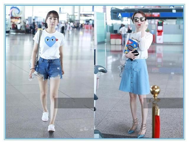 马苏为博眼球，白T配短裤走机场，撞上胡冰卿，清纯装纯一目了然