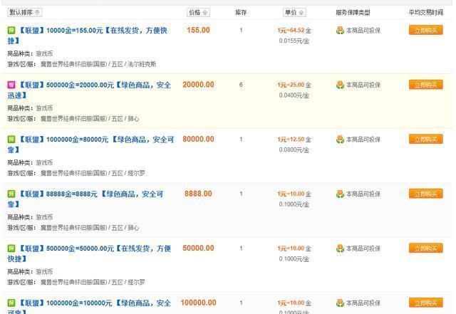【服务器】魔兽怀旧服惊现50万金卖单,是谁在疯狂打压金币价格
