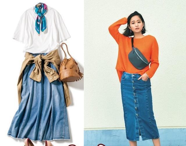  #休闲装#牛仔裙搭配什么样的上衣才好看!教你几招,这样穿时髦又减龄!