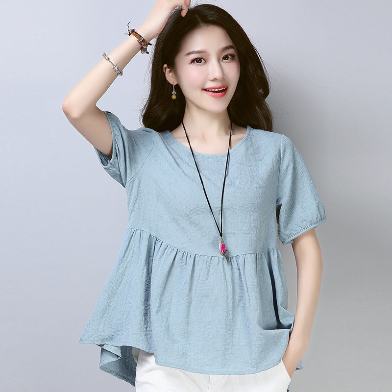 有一种清凉叫:“天然棉麻衫”配萝卜裤穿很舒适，美的独一无二