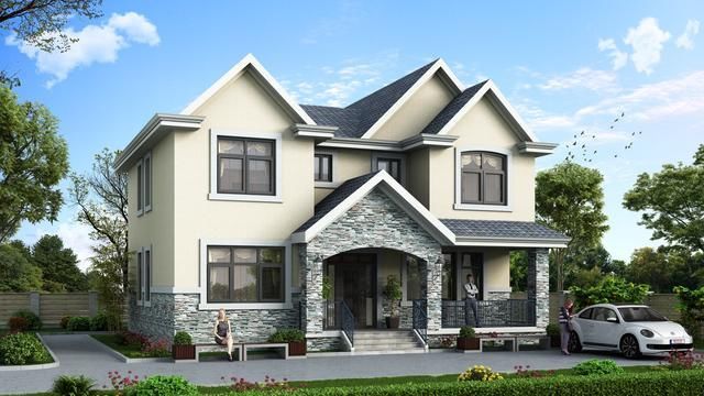 农村自建4室1厅二层美式别墅，占地才12*9平方米，但真是太美了