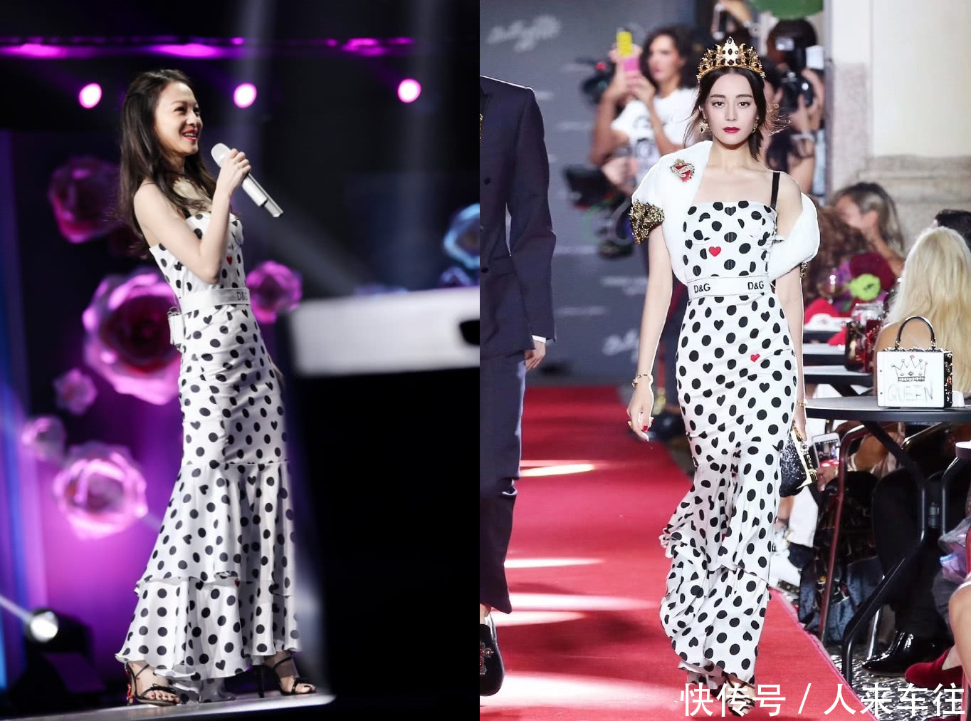 36岁张韶涵跟26岁迪丽热巴撞衫，差10岁却穿出同年龄的感觉