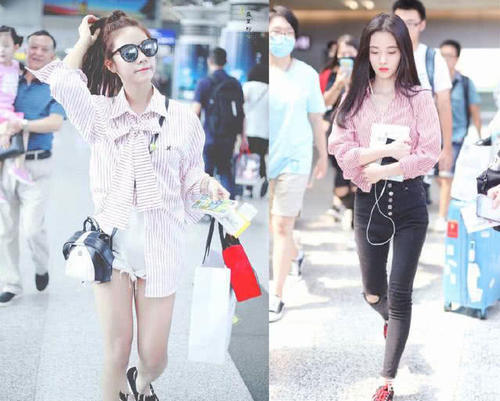 清新的衬衫造型,紫宁搭“狗啃式”短裤个性甜美,鞠婧祎仙气十足