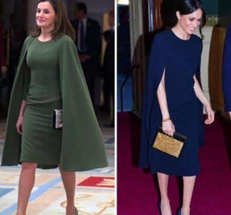当梅根遇上西班牙王后：同款撞衫，一个缩手缩脚一个大气端庄！