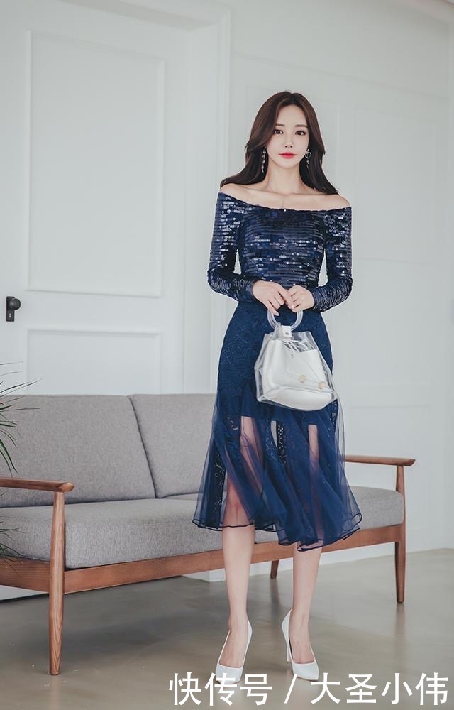  「蓝色」女神写真：蓝色长裙的搭配超长美腿，尽显美女性感气质，超模的身材