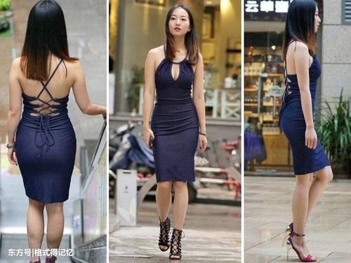 身穿露背紧身连衣裙的小姐姐,蹲下来系鞋带的姿势真美!