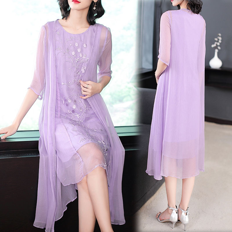 比旗袍还高级的中国风欧根纱连衣裙,优雅唯美,适合微胖70女人