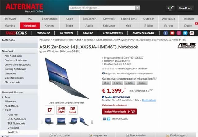 【上架】华硕灵耀14国外上架:12mm超粗热管,i7-1065G7处理器