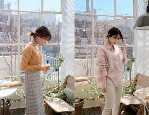 『格子』小个子春季的18套穿搭风格,针织衫搭配格子A半身裙,很柔美