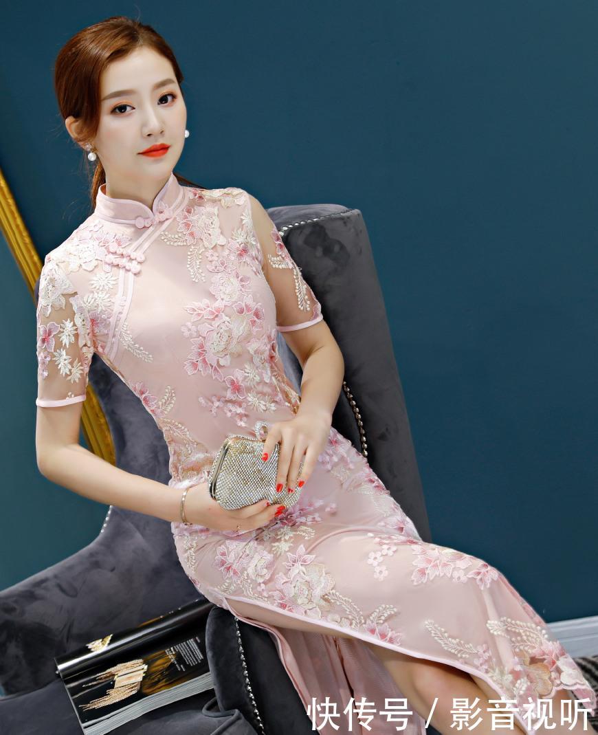 夏日透明蕾丝旗袍裙小姐姐，身材苗条，皮肤白嫩优雅迷人！