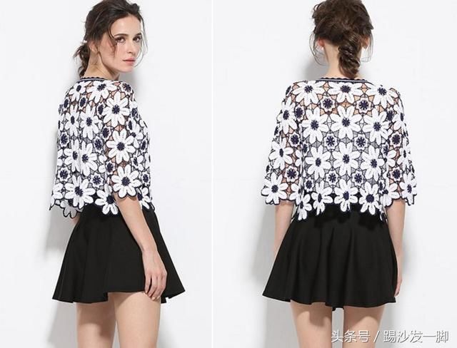 手工编织美极了欧美风镂空拼色宽松钩花小外套