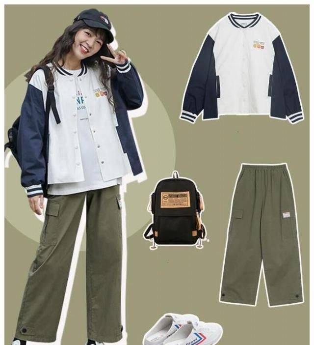  #服穿#初春酷帅bf风女生棒球服穿法，青春年少显年轻，很合适学生妹的平时穿衣搭配