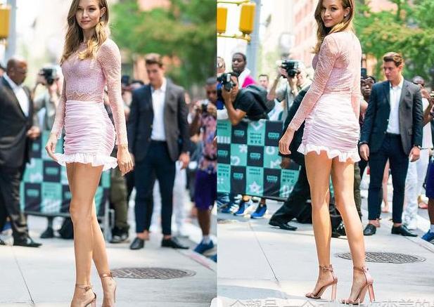 丹麦超模为维密带货，蕾丝上衣勾勒完美曲线，大长腿无需修图