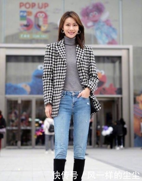 「 上身穿一」看着养眼!,街拍:小姐姐的腿真长!穿紧身牛仔裤配高筒靴