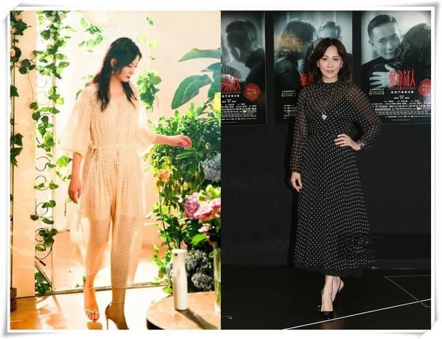 当42岁赵薇和52岁刘嘉玲同穿波点裙，才知道真嫩和装嫩差距有多大