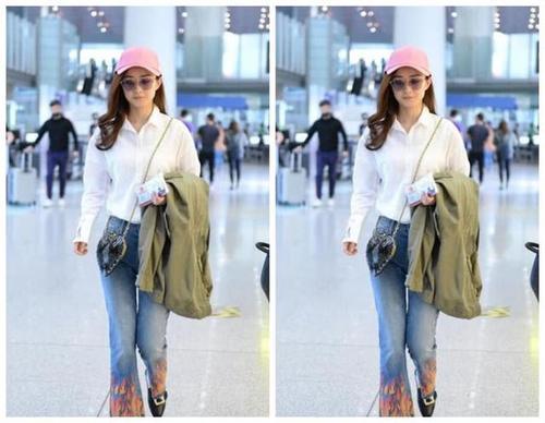 赵丽颖踏着“风火轮”走机场，网友：好想知道在哪买的！