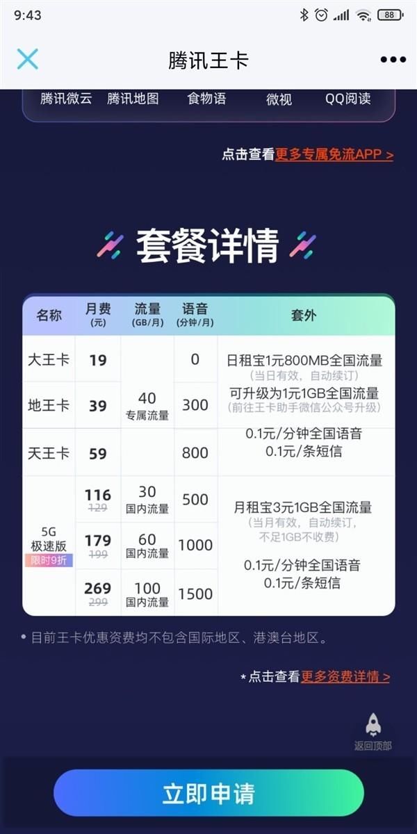 5G互联网套餐更便宜 腾讯王卡5G极速版上线