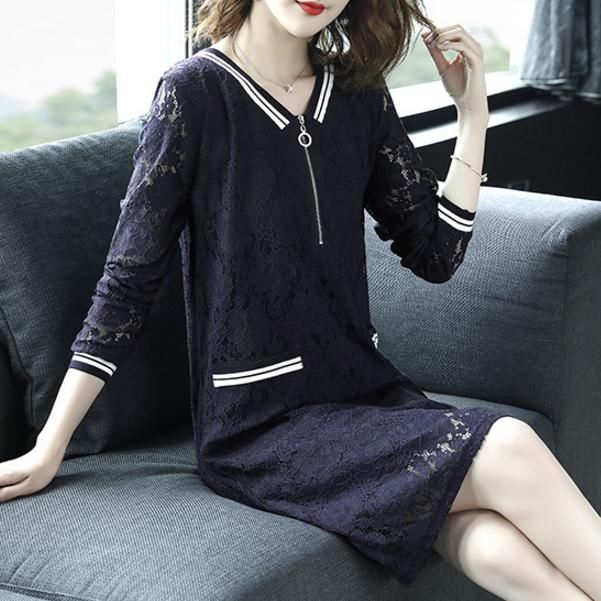 姑娘太美了!身着秋季蕾丝A字裙，显瘦高贵，看一眼就被迷上了