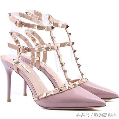 方锥铆钉布置于丁字式扣带上的性感高跟鞋