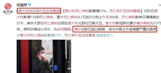  [国家]最新消息！意大利确诊总数已超过韩国，死亡率升至全球最高！