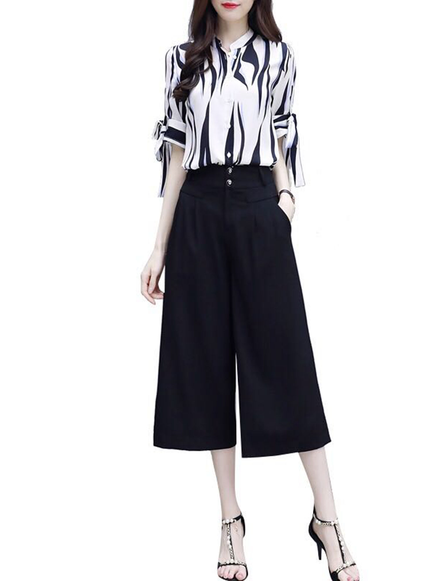 穿阔腿裤的女生，搭配新潮靓丽出行