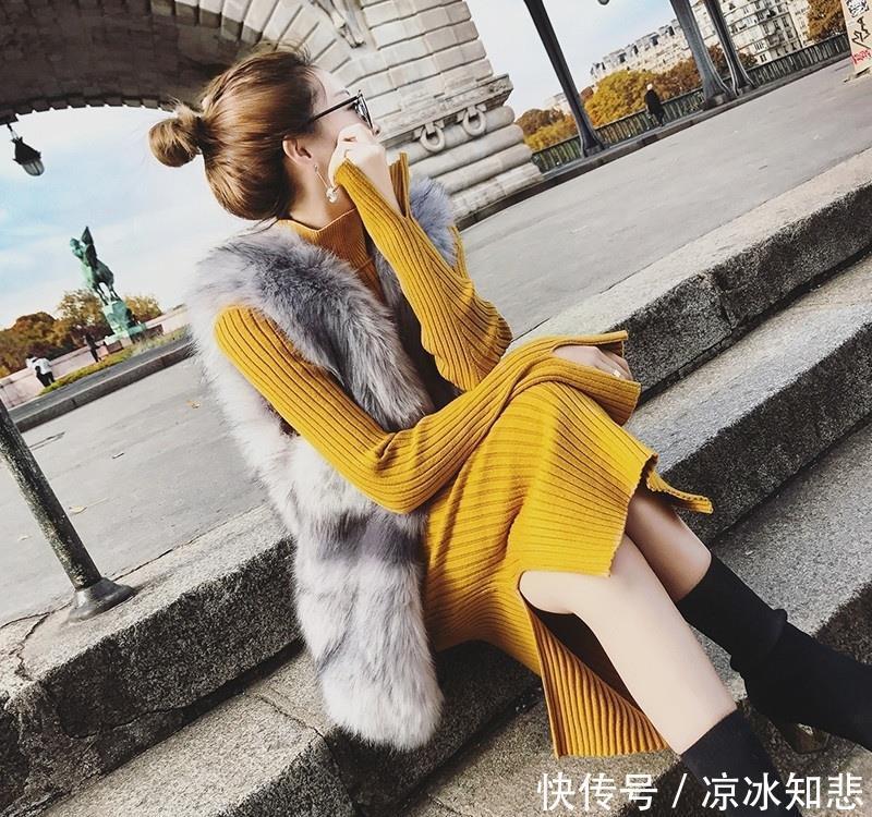 『显瘦』大冷天,老婆打扮得太美了!大码毛衣裙+大衣,显瘦迷人巨美嫩