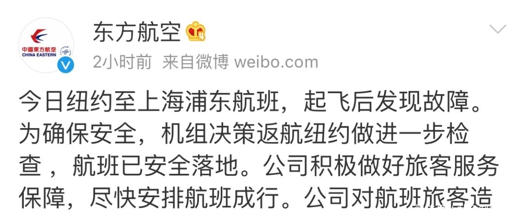 机翼破大洞！一纽约飞中国航班盘旋后返航，东航回应了