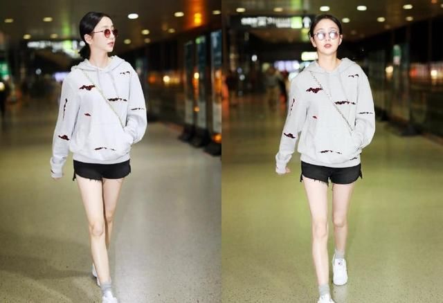 佟丽娅一身运动装现机场，镜头往下移时我呆了，网友：是短裤吗？
