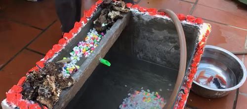  花钱买：鱼缸不用花钱买了，老爸裁开泡沫箱来养鱼，如同砖砌的，省钱好看