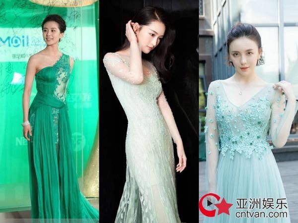 三位身穿绿色礼服的女星 刘诗诗仙气李沁邻家吕佳容甜心