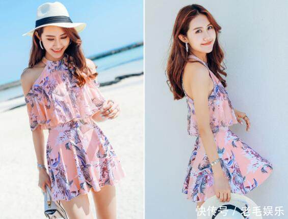 时尚印花的泳衣美女, 清新的样貌透露着淑女般的魅力, 十分养眼!