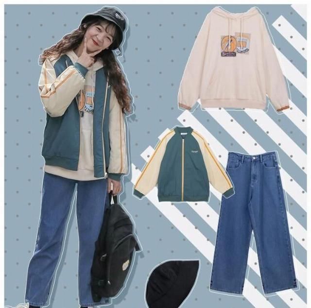  #服穿#初春酷帅bf风女生棒球服穿法，青春年少显年轻，很合适学生妹的平时穿衣搭配