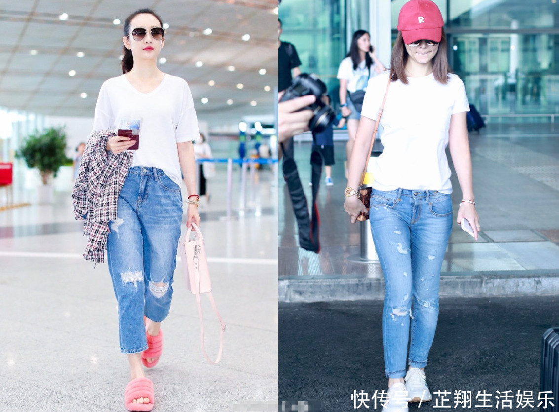 看了王鸥穿白T搭牛仔裤，再看林心如，这效果原谅我不厚道地笑了